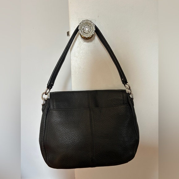 COLE HAAN Black Pebbled Leather‎ Saddle Flap Top Shoulder Bag - Picture 2 of 6